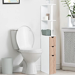 Idmarket Meuble WC étagère bois WILLY 3 portes blanc et hêtre