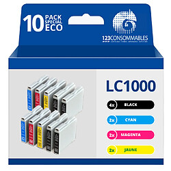 123CONSOMMABLES - LC100 - Pack 10 Cartouches d'encre compatibles pour Brother DCP-130C DCP-135C DCP-150C DCP-330C DCP-350C DCP-357C DCP-540CN DCP-560CN DCP-770CW FAX-1360 FAX-1460 FAX-2840 | Grande Capacité