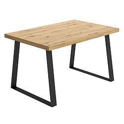 Pegane Table à manger rectangulaire en bois coloris chêne avec pieds en métal noir - Longueur 140 x Profondeur 90 x Hauteur 75 cm