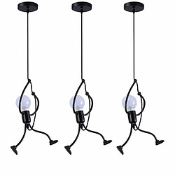 Stoex Lot de 3 Lustre Suspension Fer Gens Design Animé Petite Personne Créatif Luminaire pour Cuisine Salon Chambre Enfant Salle à manger Loft , E27 Blanc