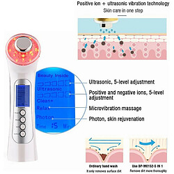 Chrono Appareil de beauté à ultrasons, Machine faciale à haute fréquence et machine de raffermissement de la peau, Machine de levage faciale Anti-âge Anti-rides, Thérapie par la lumière LED RF EMS 6 en 1 et pour les soins de la peau(Blanc)