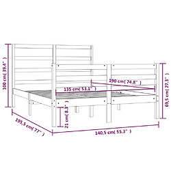 vidaXL Cadre de lit sans matelas gris bois massif de pin 135x190 cm pas cher