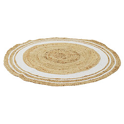 Avis Toilinux Tapis rond en Jute et coton - Imprimé Blanc - Diamètre 90 cm