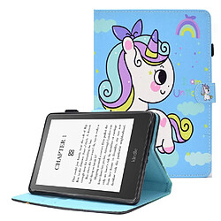 Etui en PU fermeture magnétique avec support et porte-cartes pour votre Amazon Kindle Paperwhite 5 (2021) - Licorne arc-en-ciel