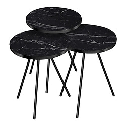 Helloshop26 Set de 3 tables d'appoint rondes gigognes marbre noir 03_0008418