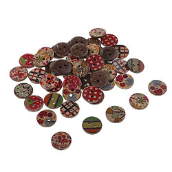 Acheter 50pcs boutons décoratifs en bois imprimé artisanat coudre couture scrapbooking multicolore