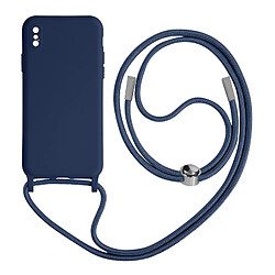 Avizar Coque Cordon iPhone X et XS Semi-rigide Lanière Tour du Cou 80cm bleu