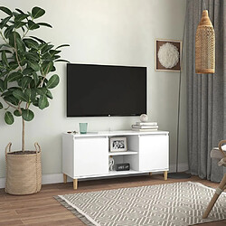 Maison Chic Meuble TV scandinave avec pieds - Banc TV pour salon en bois massif Blanc 103,5x35x50 cm -MN64505