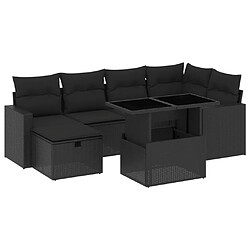 vidaXL Salon de jardin 7 pcs avec coussins noir résine tressée