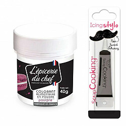 Scrapcooking Colorant alimentaire en poudre pourpre 40 g + Stylo glaçage noir