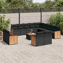 Maison Chic Salon de jardin avec coussins 14 pcs | Ensemble de Table et chaises | Mobilier d'Extérieur noir résine tressée -GKD27556