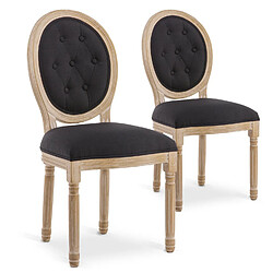 Lot de 2 chaises médaillon capitonnées Louis XVI tissu Noir