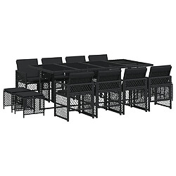 vidaXL Ensemble à manger de jardin 13 pcs coussins noir résine tressée