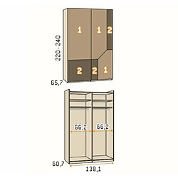 Inside 75 Armoire 2 portes coulissantes suspendues Icon 138,1 x 240 cm Legend Cristal Basalto Profil Pizzara