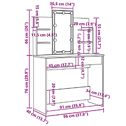 vidaXL Coiffeuse avec lumières LED chêne fumé 96x40x142 cm pas cher
