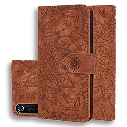 Wewoo Housse Coque Étui en cuir gaufré à double rabattement avec motif pour mollet et fentes cartes et portefeuille Xiaomi Mi 9 Marron