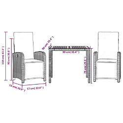 vidaXL Ensemble de bistro 3 pcs avec coussins gris résine tressée pas cher