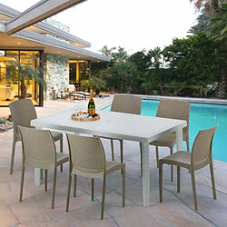 Table Rectangulaire Blanche 150x90cm Avec 6 Chaises Colorées Grand Soleil Set Extérieur Bar Café Boheme SummerLIFE, Couleur: Beige