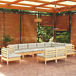 Maison Chic Salon de jardin 10 pcs avec coussins | Ensemble de Table et chaises | Mobilier d'Extérieur crème Bois de pin solide -GKD58218