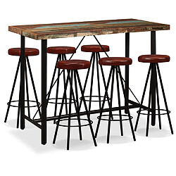 vidaXL Ensemble de bar 7 pcs Bois massif recyclé et cuir véritable