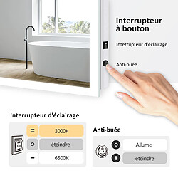 Avis EMKE Miroir lumineux salle de bain 80x60cm, Miroir LED avec Interrupteur à bouton, Anti-buée, Miroir avec éclairage lumière Blanche Froide/Chaude