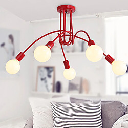 Stoex Plafonnier Lampe de Plafond Vintage avec 5 Edison Douille E27 en Métal Fer Luminaire pour Salon Chambre Décoration,Rouge