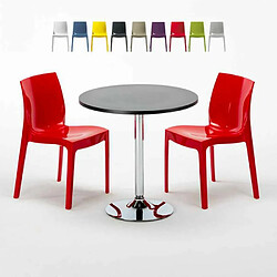 Grand Soleil Table Ronde Noir et 2 Chaises Colorées P