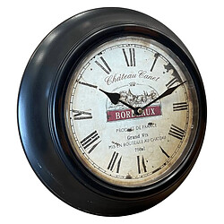 L'Héritier Du Temps Horloge Murale en Fer avec Vitre en Plexiglass Pendule de Cuisine Chateau Canet Bordeaux Noir 4x32x32cm