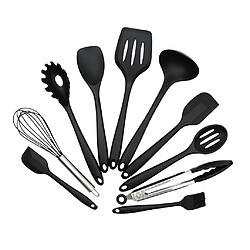 Ensemble d'ustensiles de cuisine de 10 pièces cuillère en silicone cuisson cuisson outil de cuisson noir