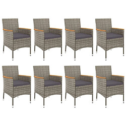 Avis Salle à manger de jardin 9 pcs,Table et chaise à dîner avec coussins Gris -MN47642