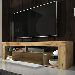 Selsey Meuble tv - BIANKO - 140 cm - chêne lancaster / blanc brillant - avec LED