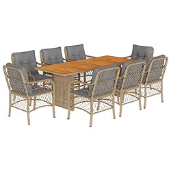 vidaXL Ensemble à manger de jardin et coussins 9 pcs mélange beige