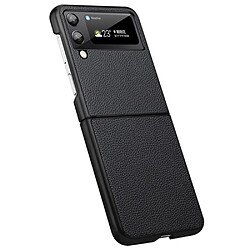 Coque en TPU + cuir véritable texture litchi noir pour votre Samsung Galaxy Z Flip3 5G