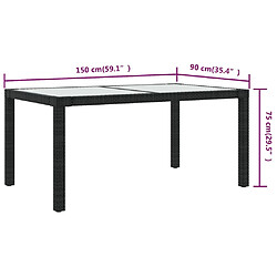 Acheter vidaXL Table de jardin 150x90x75cm Verre trempé et résine tressée Noir