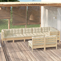 vidaXL Salon de jardin 8 pcs avec coussins crème Bois de pin massif