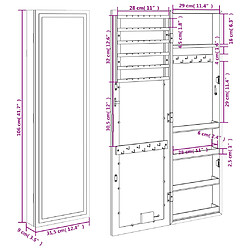 vidaXL Armoire à bijoux avec miroir et éclairage LED mural noir pas cher