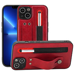 Coque en TPU + PU antichoc avec béquille et porte-stylo rouge pour votre iPhone 13 6.1 pouces