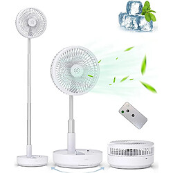 Ventilateur Oscillant Vertical Portable (oscillant en Blanc), Ventilateur de Bureau Au Sol USB Rechargeable à Piles avec Télécommande, 4 Réglages de Vitesse,