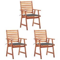 vidaXL Chaises à manger d'extérieur lot de 3 et coussins Acacia massif