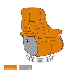 Avis Inside 75 Fauteuil relax électrique PABLO assise confortable en cuir marron piétement bois naturel