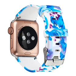 Avizar Bracelet Apple Watch 42 et 44 mm Motifs Fleuris en Silicone - Blanc et Bleu