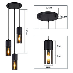 NETTLIFE suspension noire suspension table à manger E27 abat-jour en verre suspension 3 ampoules pas cher