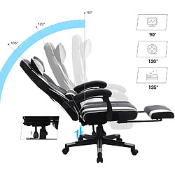 Avis Helloshop26 Fauteuil gamer chaise gaming siège de bureau réglable avec repose-pieds télescopique ergonomique mécanisme basculent appui-tête support lombaire charge 150 kg noir et blanc 12_0000398