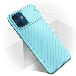 Avizar Coque iPhone 12 / 12 Pro Protection Finition striée Cache caméra coulissant bleu