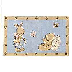 Thedecofactory OURSON - Tapis avec petit ourson et lapin bleu et beige 60x100 