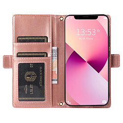 Etui en PU magnétique, texture litchi, antichoc avec pochette à fermeture éclair et sangle pour votre iPhone 14 Plus - blanc