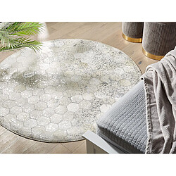 Acheter Beliani Tapis patchwork en cuir argenté et beige rond d 140 cm BOZKOY