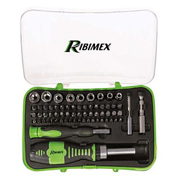 Ribimex Tournevis à cliquet 65 pièces acier s2 porte embout 60mm