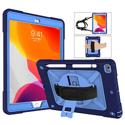 Coque en TPU + Silicone avec béquille pivotante à 360 ° et sangle bleu pour votre Apple iPad 10.2 (2019)