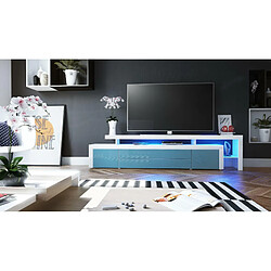 Acheter Mpc Meuble TV Blanc Et Pétrol Laqué + LED (lxhxp) : 227 X 52 X 41